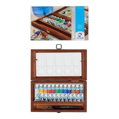 Set de peinture aquarelle, bo�te en bois, 12 tubes   3 accessoires
