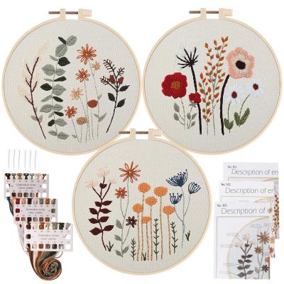 Lot de 3 kits de broderie au point de croix pour d�butants avec motifs de fle...