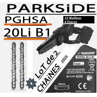 PARKSIDE lot  2 chaines Mini tron�onneuse PGHSA 20 Li B1  generations 2026 coupe