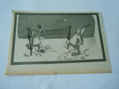 1950 Print Humour Joueur de raquette dans la neiges ( sans l�gende )