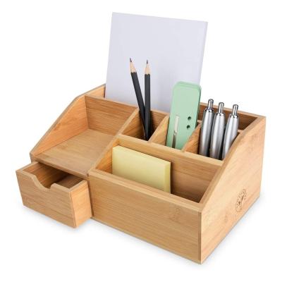 Bamboo  Organiseur De Bureau En Bois Avec Portestylo Et Tiroir  Rangement Et ...