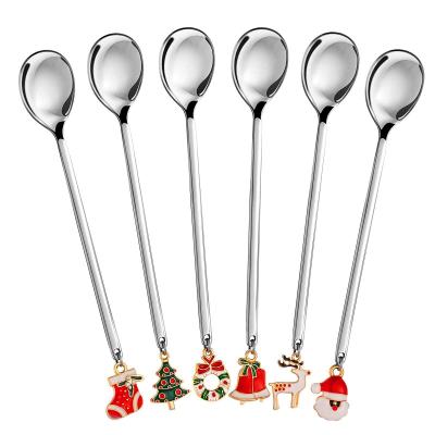 Lot de 6 cuill�res de No�l en acier inoxydable avec pendentif de No�l, cuill�...