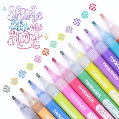 Stylos Contour,12 Couleurs Stylo Double Ligne Marqueur,Ensemble de Marqueurs ...