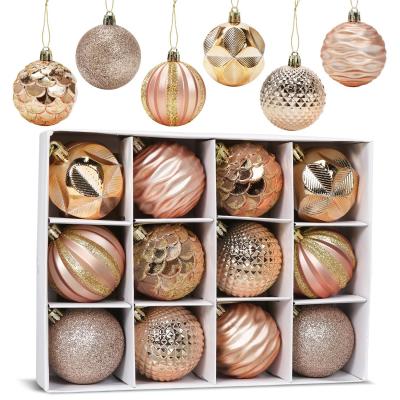 Boules de No�l Or Rose 6 CM, Lot de 12 Boules de No�l Ornements en Plastique,...
