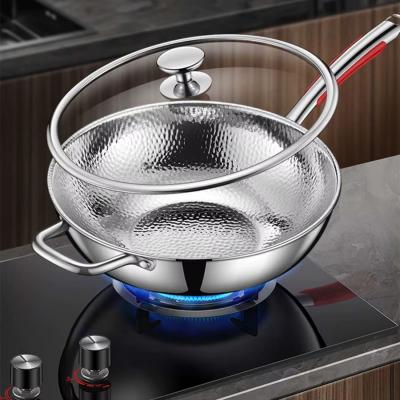 Wok � Fond Rond En Acier Inoxydable, Po�le Antiadh�sive Non Rev�tue, Utilisable