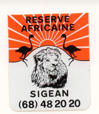 Autocollant publicitaire vintage R�serve africaine de Sigean Lion Flamants