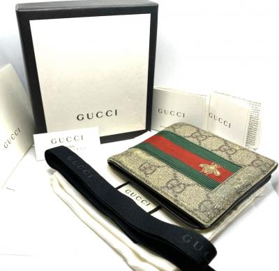 Portefeuille Homme Gucci Mens Wallet Green and Red Stripe Web Bee GG Supreme
