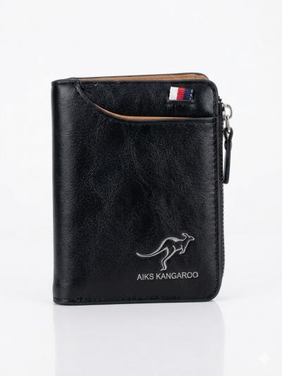 Portefeuille Homme en Cuir AIKS KANGAROO  Porte Carte avec Fermeture �clair noir