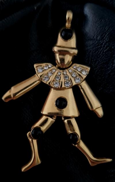 MAGNIFIQUE bijou pendentif ancien vintage CLOWN ARLEQUIN MIME ARTICUL� TBE RARE