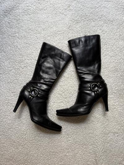 Sergio Rossi Black Vintage  Leather Boots
