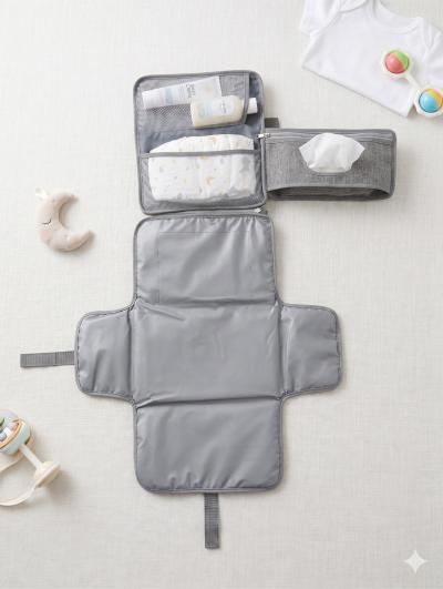 Tapis � langer b�b� portable pliable avec poches �tanche voyage gris