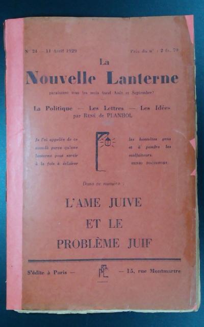 LA NOUVELLE LANTERNE L'�ME JUIVE ET LE PROBL�ME JUIF 1929