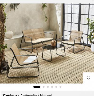 Salon de jardin gris anthracite & neutre neuf 4 places