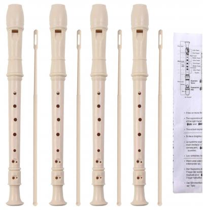 Lot de 4 fl�tes � bec soprano en plastique � 8 trous avec tige de nettoyage, ...