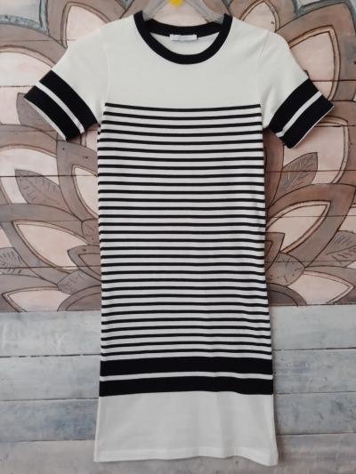 Robe Manches Courtes, Zara, Noir-Cr�me, Taille S