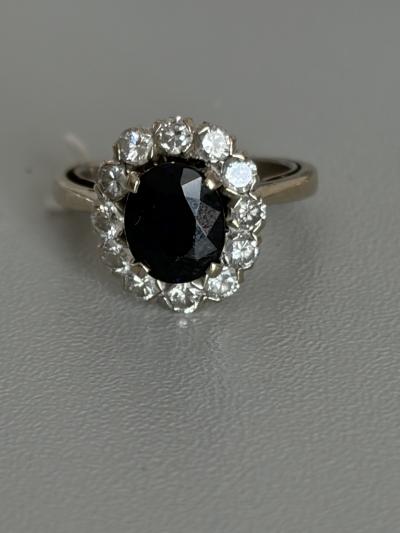 7524   Bague Marguerite Or Gris Saphir Diamants