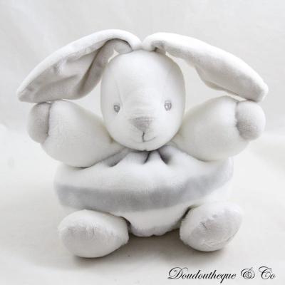 Peluche boule lapin KALOO B�b� Pastel ray� gris blanc 18 cm
