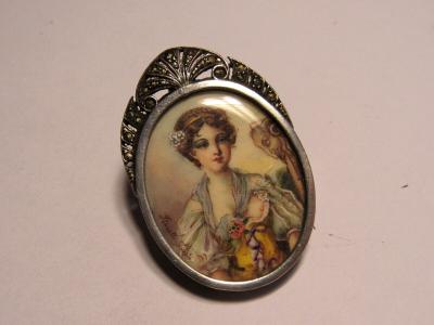 Pendentif argent   Peinture Miniature Jeune fille sein nu   sign� FLORELLI Paris