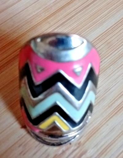Bague vintage chevrons multicolores �maill�e argent�e