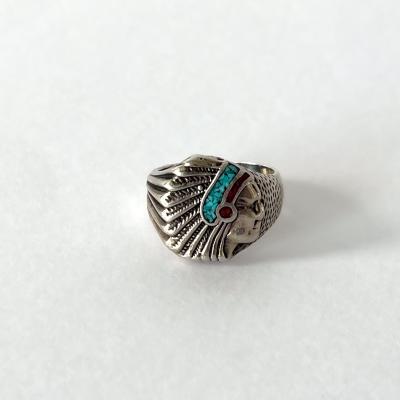Bague Harpo Chef indien en Argent Sterling 925, Turquoise & Corail, style Navajo