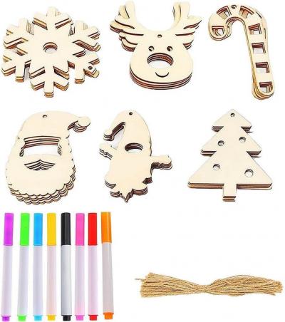 Lot de 30 d�corations de No�l � suspendre avec 8 marqueurs color�s pour enfan...