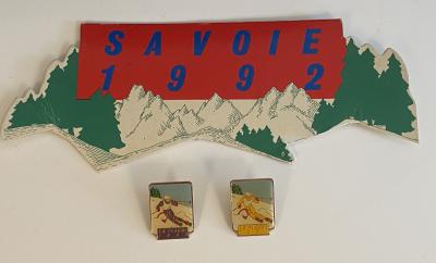 2 PIN'S SKI JO ALBERTVILLE  SLALOM LA PLAGNE SAVOIE 1992