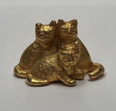Figurine vintage 3 chats en laiton dor�   sculpture d�corative miniature