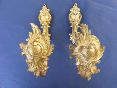 2 embrasses rideaux anciennes d�coration laiton dor� HT 24 cm