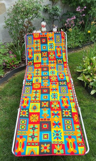 PLIANFER FLEURY LAON : Transat Plage-Jardin Chaise Longue M�tal-Tissus Ann�es 70