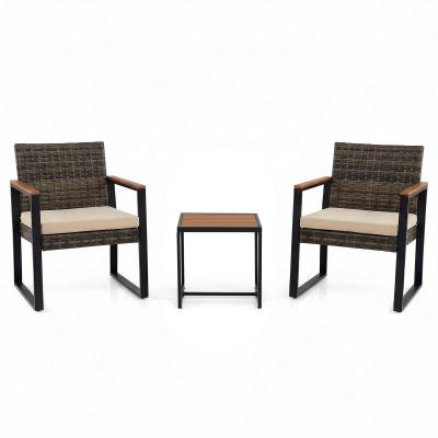 Salon de Jardin 3 Pi�ces Ensemble 2 Fauteuils Rotin et Table Basse Plateau Bois
