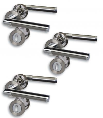 Lot de 3 ferrures de porte � rosace  Chrom�-acier inoxydable satin�  Pour 3 p...