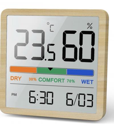 NOKLEAD Hygrom�tre Thermom�tre Int�rieur Num�rique Humidit� Horloge Couleur Bois