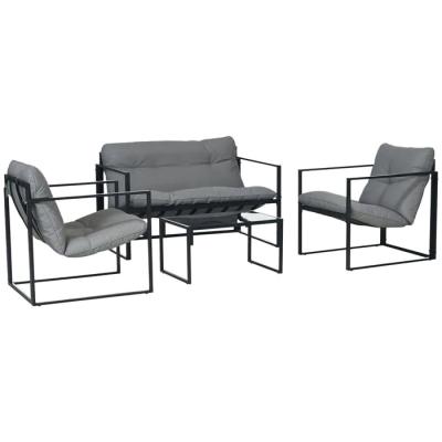 Outsunny Salon Jardin 4 Pi�ces Canap� 2 Places 2 Fauteuils Table Basse Acier