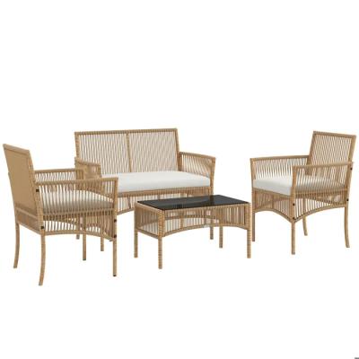 Outsunny Salon Jardin 4 Pcs Canap� 2 Fauteuils Table Basse Rotin PE Ext�rieur