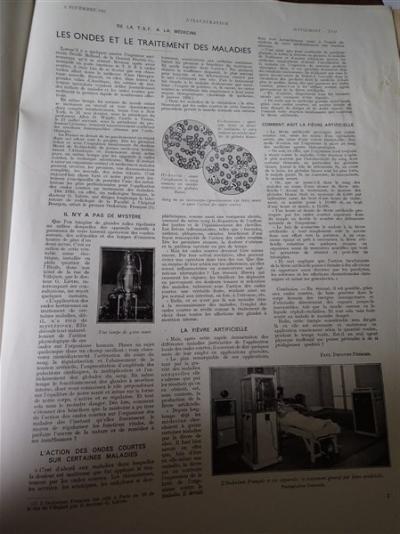 ILLUSTRATION 1937 4940 extrait DE LA TSF A LA MEDECINE ONDES ET TRAITEMENENT