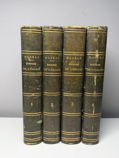 Histoire g�n�rale de l �glise abb� Darras, 4 vol. reli�s cuir, c.1861