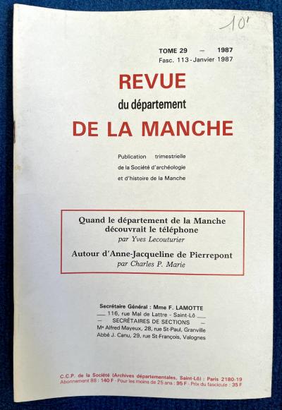 Revue de la Manche, t. 29, fasc. 113, 1987 (T�l�phone, Anne J. de Pierrepont)