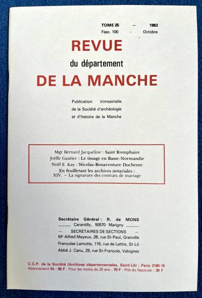 Revue de la Manche, t. 25, fasc. 100, 1983 (Saint Romphaire, Tissage, Duchesne)