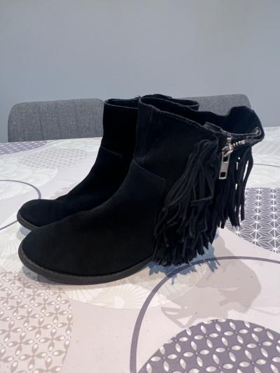 Black Suede Fringe Ankle Boots ZADIG & VOLTAIRE Size 37 FR Perfect Condition
