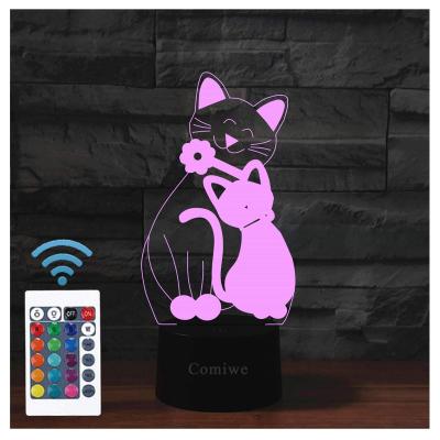 3D Illusion Veilleuse Jouets,Chat D�cor de Maison LED Lampe de Chevet