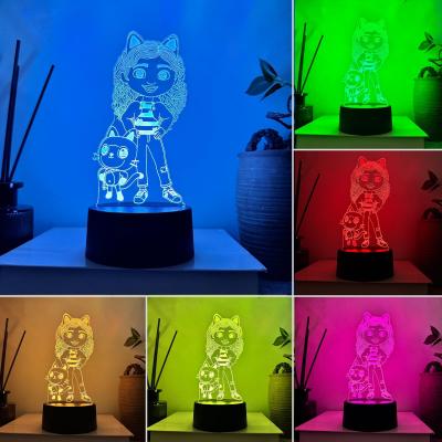 Veilleuse Enfant Gabby Chat, 3D LED Lampe de Chevet Enfant, D�coration