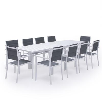 Salon de jardin VENEZIA extensible en textil�ne gris 10 places   aluminium blanc