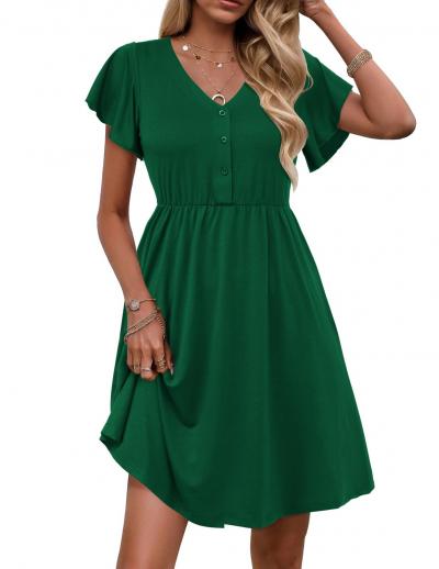 Robe D'�t� � Volants pour Femme Manches Courtes �l�gante Col en V Taille Haute