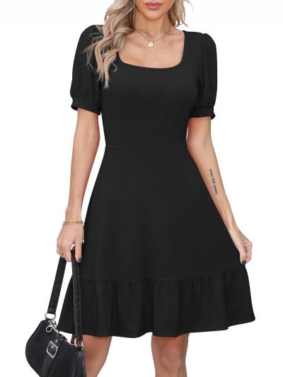 Robe d'�t� pour femme   Patineuse � volants   Manches bouffantes   Swing