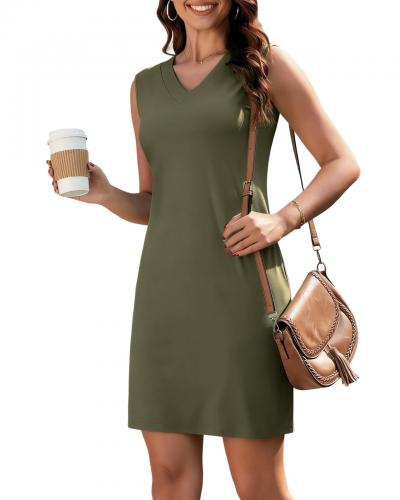 Robe D'�t� pour Femme Robe D'�t� D�contract�e sans Manches avec col en V Ourlet