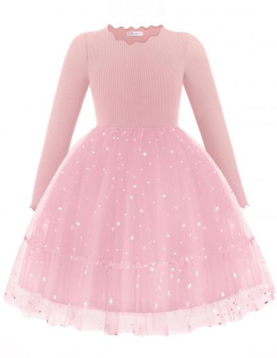 Filles Robes Tulle Paillette Enfants � Col Pliss� et Lignes a Festive Automne