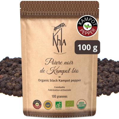 Poivre Noir de Kampot Certifi� Bio 100 g   Sachet Poivre en Grains Biologique