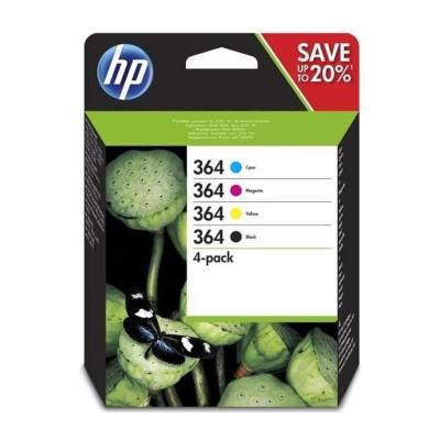 HP 364 Pack de 4 cartouches d'encre noire, cyan, jaune et magenta authentiques (