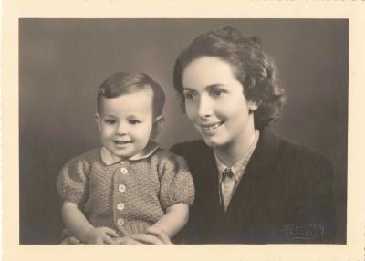 ANCIENNE PHOTOGRAPHIE J.BARATHON A THOUARS 1945 JEUNE FEMME ET BAMBIN