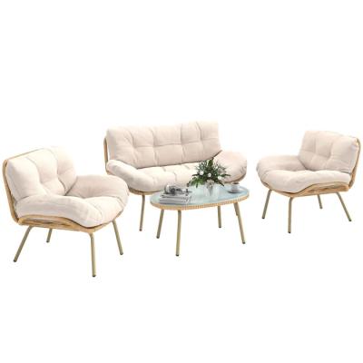 Outsunny Salon Jardin R�sine Tress�e Canap� 2 Fauteuils Table Coussins 12cm